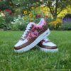 Custom Pink Chocolate Drip Air Force 1 , Hand-painted Pink Heart Chain Graffiti AF1 Sneakers, Love Streetwear Shoes