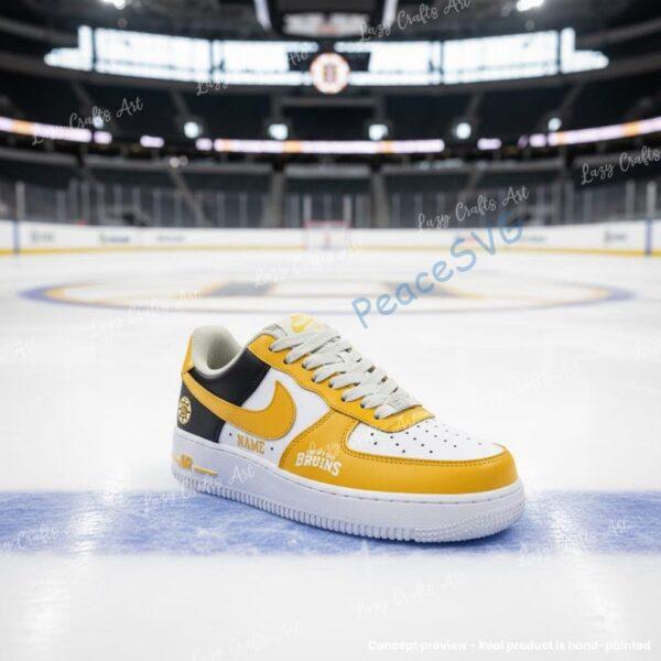 Alternative view of Personalized Hand-Painted Buston Hockey Air Force 1, Custom Bruins Hockey Fan AF1 Sneaker, Adult /Toddler Kids