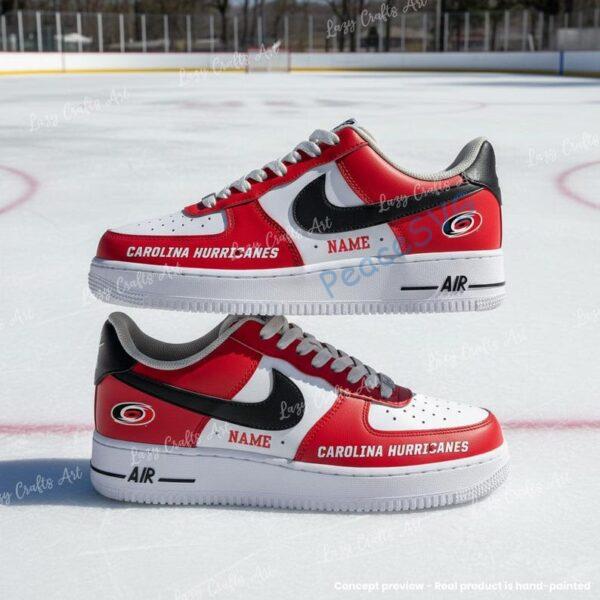Personalized Custom Carolina Hockey Air Force 1, Hand-Painted Hurricanes Hockey Fan AF1 Sneaker, Adult /Toddler Kids