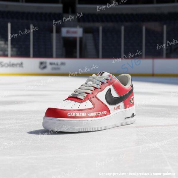 Alternative view of Personalized Custom Carolina Hockey Air Force 1, Hand-Painted Hurricanes Hockey Fan AF1 Sneaker, Adult /Toddler Kids
