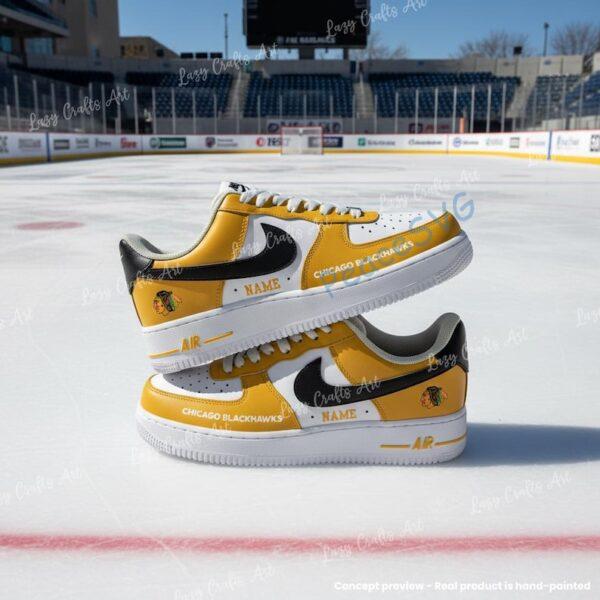 Personalized Custom Chicago Hockey Air Force 1, Hand-Painted Blackhawks Hockey Fan AF1 Sneaker, Adult /Toddler Kids