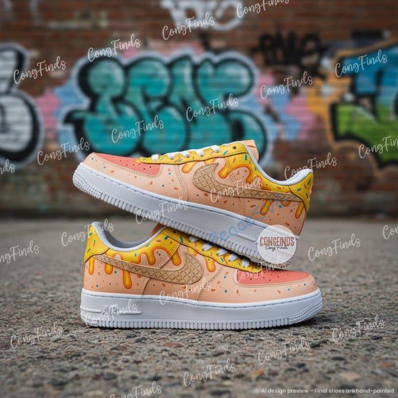 Hand-Painted Ice Cream Drip Air Force 1 Shoes