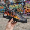 Custom Flame Air Force 1 Black Shoes – Hand-Painted Fire Swoosh AF1 Sneakers - Image 3