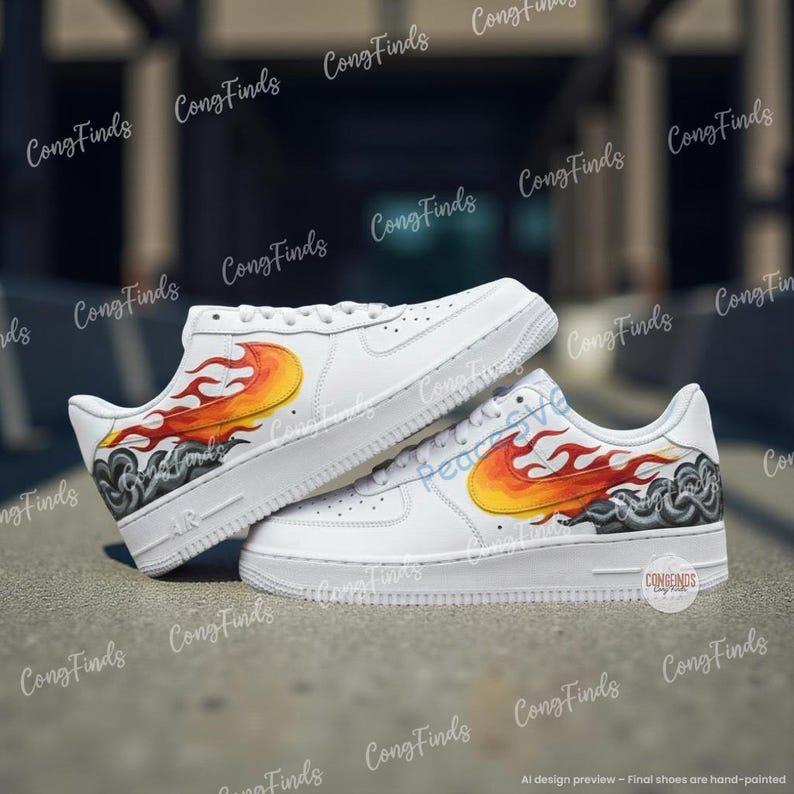 Hand-Painted Flame AF1 Shoes | Custom Fire & Smoke Air Force 1