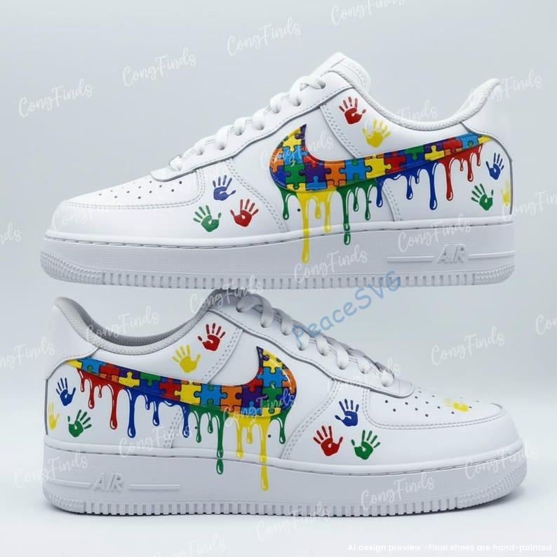 Autism Awareness Custom Drip Air Force 1 Shoes