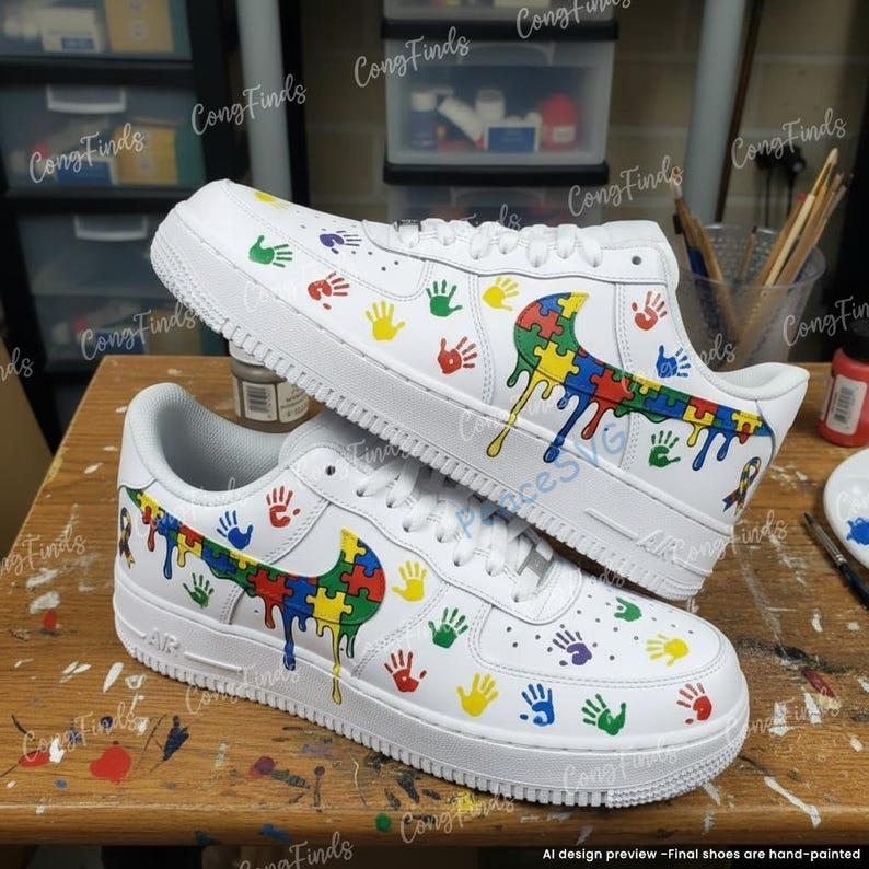 Autism Awareness Custom Drip Air Force 1 Shoes