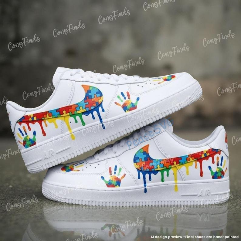Autism Awareness Hand-Painted Drip Air Force 1 Shoes