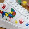Autism Awareness Hand-Painted Drip Air Force 1 Shoes, Custom Handprint Puzzle AF1 Sneakers - Image 4