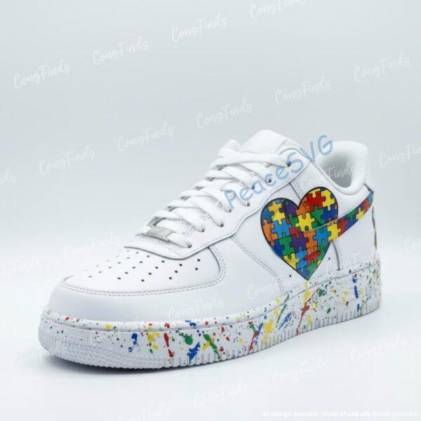 Alternative view of Autism Awareness Custom Air Force 1 Shoes, Hand Painted AF1 Heart Puzzle Sneaker