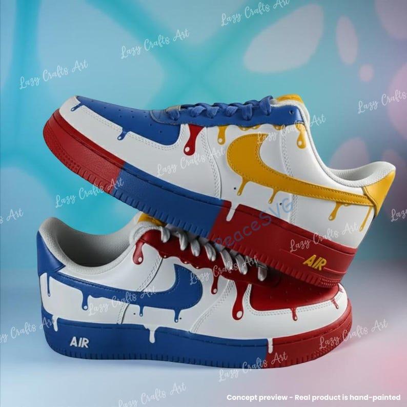 Custom Hand-painted Drip Air Force 1 Sneakers: Personalized Autism Awareness AF1 Shoes