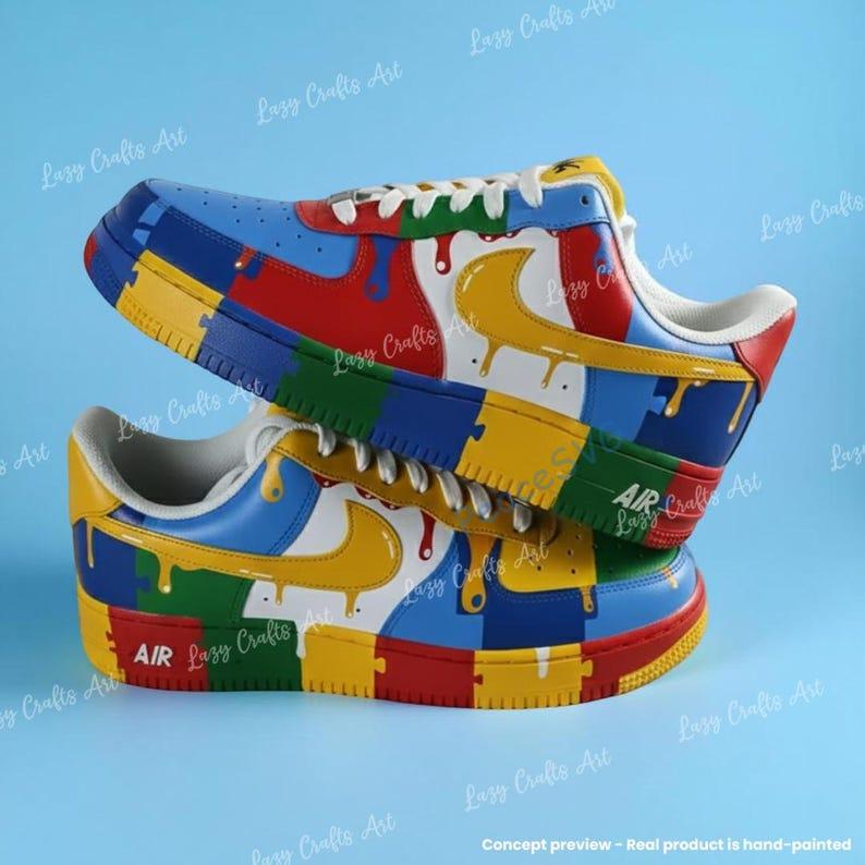 Custom Hand-painted Drip Air Force 1 Sneakers: Personalized Autism Awareness AF1 Shoes