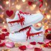 Custom Valentine Hand-Painted AF1 Sneakers – Red Drip, Personalized Couple Shoes - Image 2