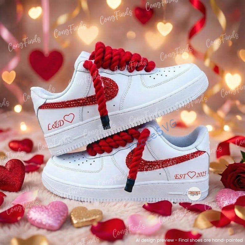 Personalized Rhinestone Valentine Couple AF1 Sneakers