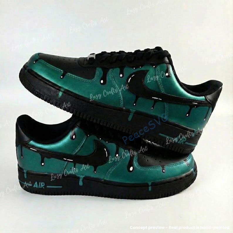 Custom Drip Green Black Air Force 1 Sneakers