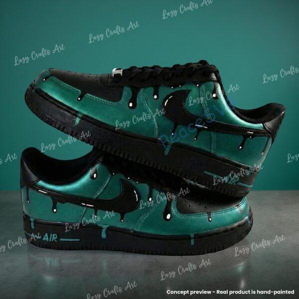 Alternative view of Custom Drip Green Black Air Force 1 Sneakers, Custom Green AF1 Shoes