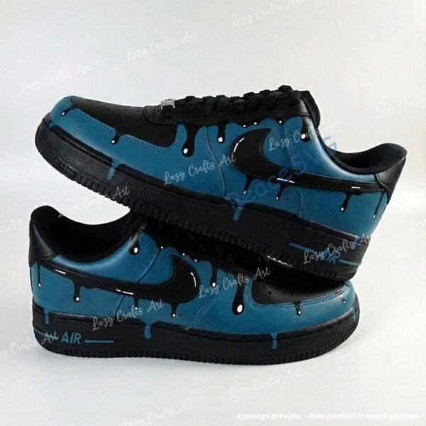 Alternative view of Custom Drip Patina Blue Black Air Force 1 Sneakers, Custom Patina Blue AF1 Shoes