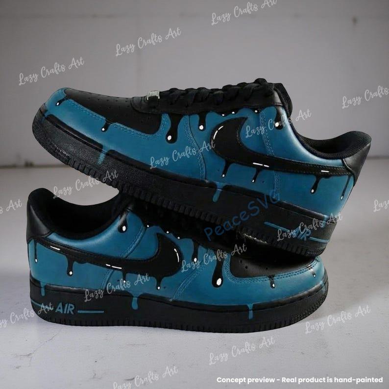 Custom Drip Patina Blue Black Air Force 1 Sneakers