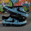 Custom Hand-Painted Patine Blue Drip Black Air Force 1 Sneakers: Personalized AF1 Shoes