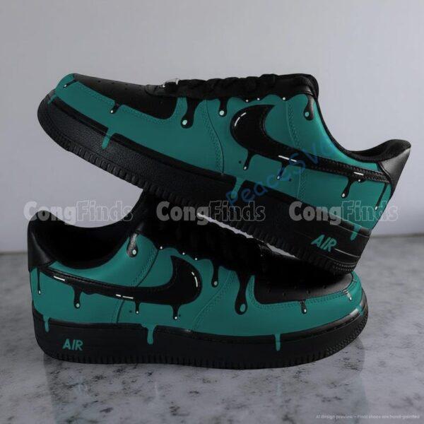 Alternative view of Custom Hand-Painted Green Drip Black Air Force 1 Sneakers: Personalized AF1 Shoes