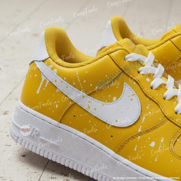 Alternative view of Custom Hand-Painted Yellow Drip Air Force 1 Sneakers