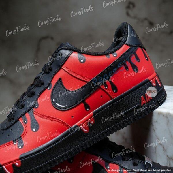 Alternative view of Custom Red Drip AF1 Sneakers, Hand-Painted Streetwear Shoes