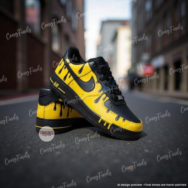 Alternative view of Custom Drip Black Air Force 1 Sneakers, Hand-Painted Yellow AF1 Shoes