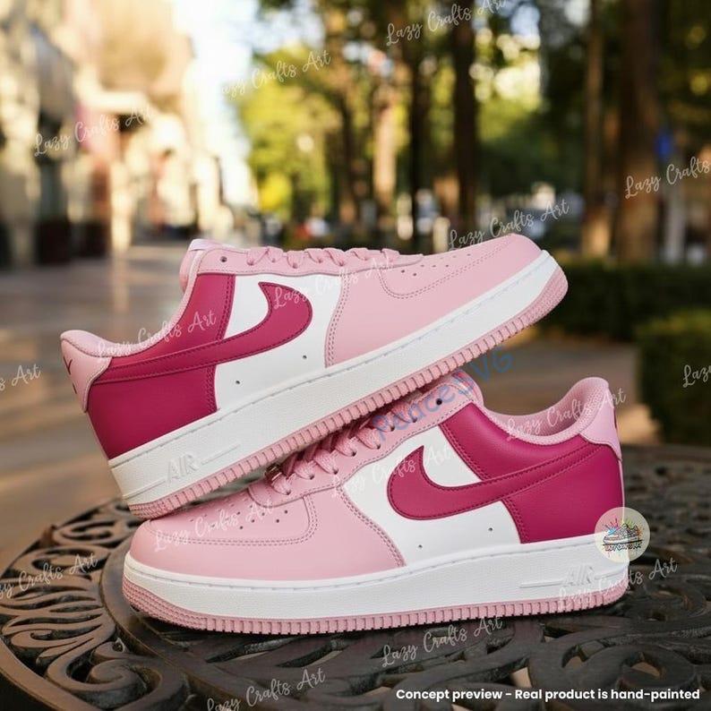 Custom Hand-Painted Pink Air Force 1 Sneakers ? Valentine's Gift