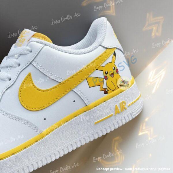 Alternative view of Hand-Painted Pika Character Air Force 1 Sneakers – Custom Yellow Anime Inspired AF1 Shoes
