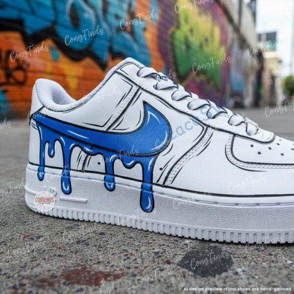 Alternative view of Hand-Painted Cartoon Blue Drip Air Force 1 Sneakers: Personalized AF1 Gift