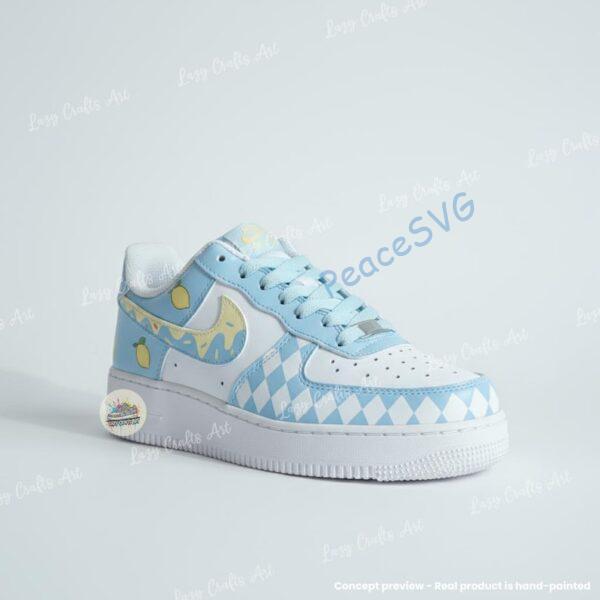 Alternative view of Custom Lemon Pastel Air Force 1, Blue Argyle Pattern Hand-Painted AF1 Sneakers