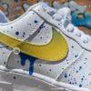 Custom Yellow Drip Air Force 1 – Blue Paint Splatter AF1 Sneakers, Hand-Painted Streetwear Shoes - Image 3