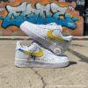 Custom Yellow Drip Air Force 1 – Blue Paint Splatter AF1 Sneakers, Hand-Painted Streetwear Shoes