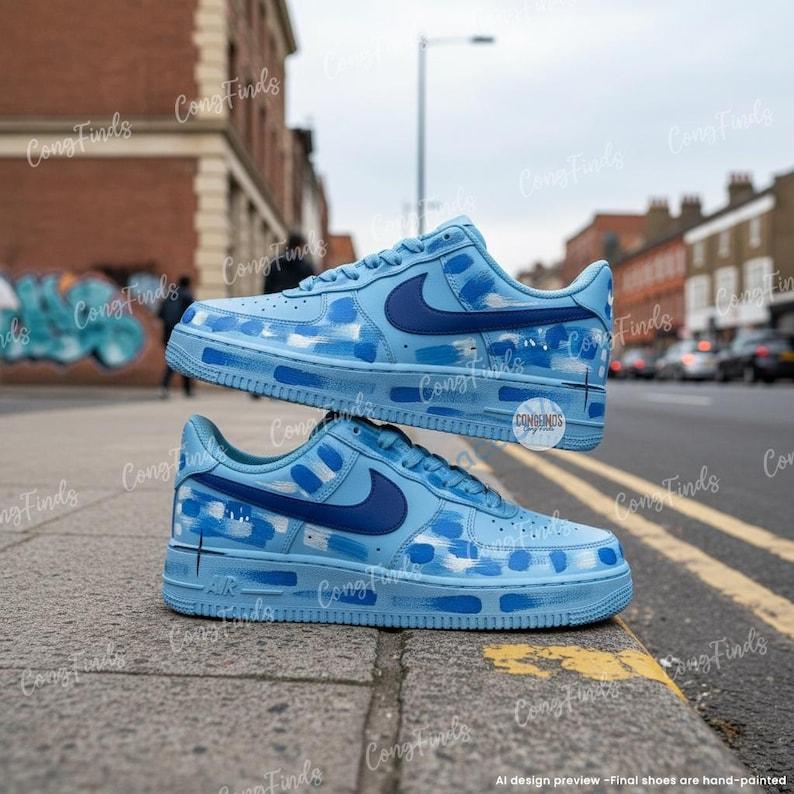 Custom Hand-Painted Blue Air Force 1 Sneakers