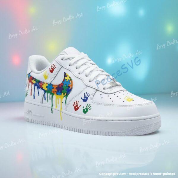Alternative view of Custom Hand-painted Air Force 1 Drip Sneakers: Personalized Autism AF1 Shoes