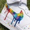 Custom Hand-Painted Drip Air Force 1 Mid Sneakers: Personalized Puzzle Drip Swoosh AF1 Shoes - Image 3