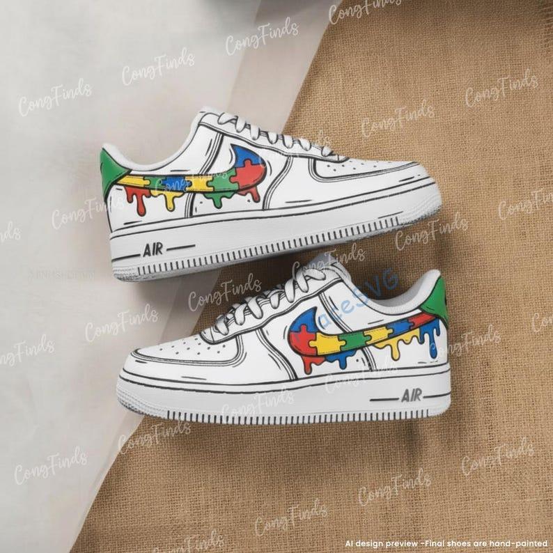Custom Hand-Painted Autism Awareness Drip Air Force 1 Sneakers: Personalized AF1 Shoes