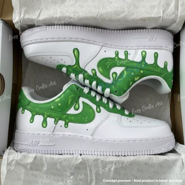 Custom Hand Painted Green Drip Air Force 1 Sneakers, Personalized AF1 Shoes