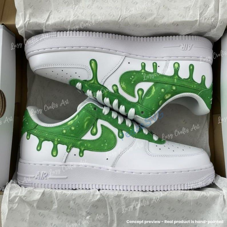 Custom Hand Painted Green Drip Air Force 1 Sneakers
