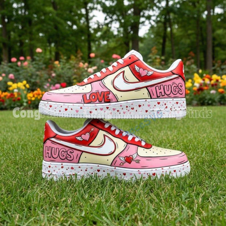 Hand Painted Valentine Air Force 1 Sneakers: Custom Comic AF1 Shoes