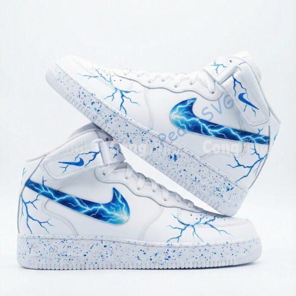 Alternative view of Custom Hand-Painted Blue Lightning Air Force 1 Mid Sneakers: Personalized AF1 Shoes
