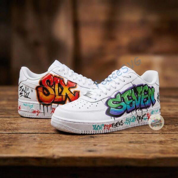 Alternative view of Custom Hand-Painted Graffiti Air Force 1: Personalized Streetwear AF1 Sneakers, Adult /Toddler Kids