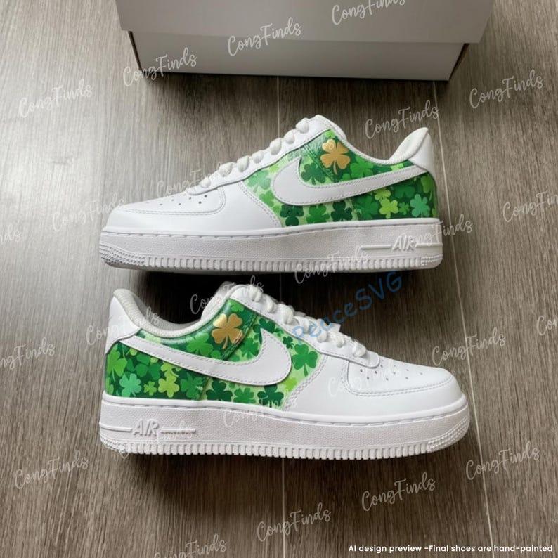 Custom Lucky Green Air Force 1 Sneakers: Hand-Painted Shamrock AF1 Shoes