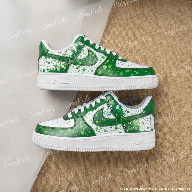Custom Green Air Force 1 Sneakers: Hand-Painted Splatter AF1 Shoes