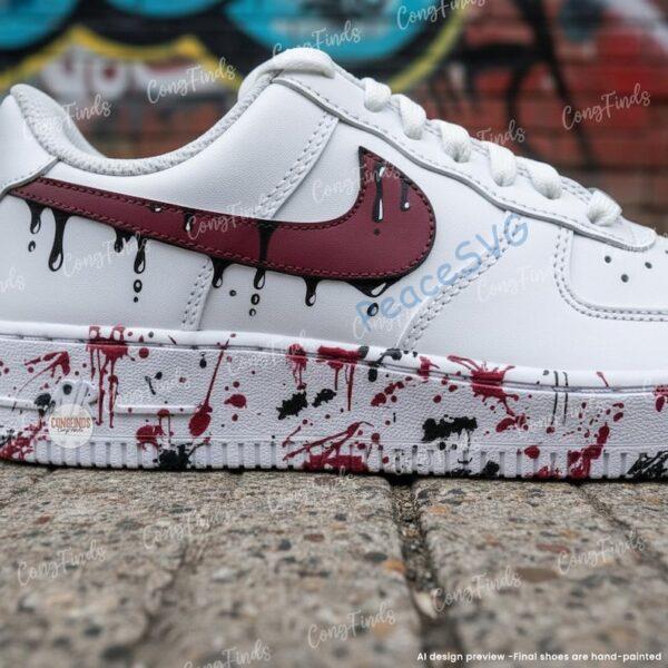 Alternative view of Custom Drip Air Force 1 Sneakers: Hand Painted Burgundy Drip Shoes