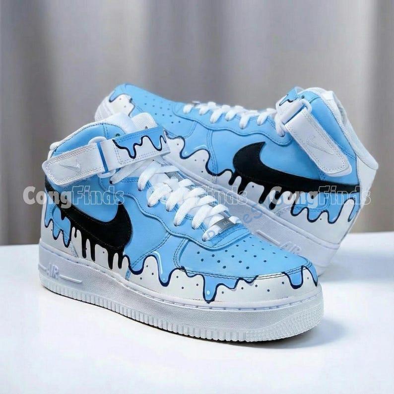 Custom Af1 Mids Custom Hand-Painted Drip Air Force 1 Mid Sneakers: Personalized AF1 ...