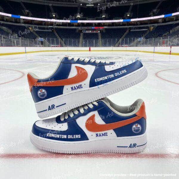 Personalized Custom Edmonton Hockey Air Force 1, Hand-Painted Oilers Hockey Fan AF1 Sneaker, Adult /Toddler Kids
