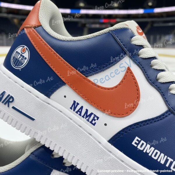 Alternative view of Personalized Custom Edmonton Hockey Air Force 1, Hand-Painted Oilers Hockey Fan AF1 Sneaker, Adult /Toddler Kids