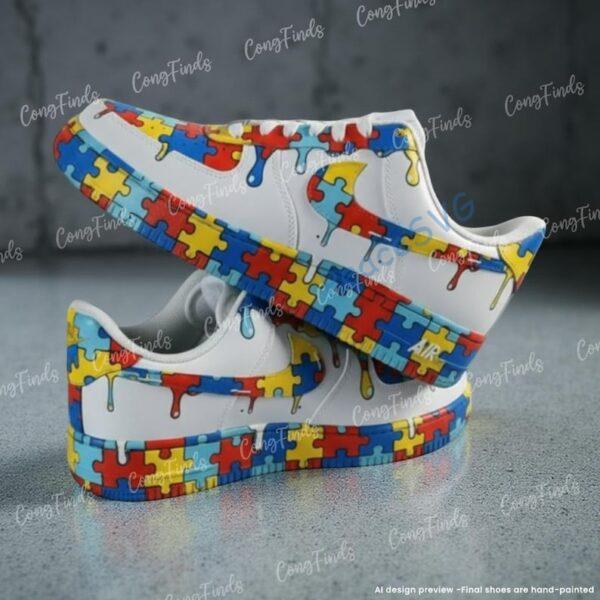 Alternative view of Custom Hand-Painted  Drip Air Force 1 Sneakers, Personalized Autism AF1 Shoes