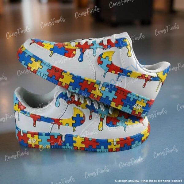 Custom Hand-Painted  Drip Air Force 1 Sneakers, Personalized Autism AF1 Shoes