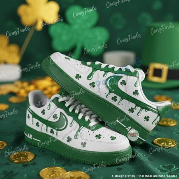 Alternative view of Custom Hand-Painted Drip Air Force 1 Sneakers: Personalized Shamrock AF1 Shoes